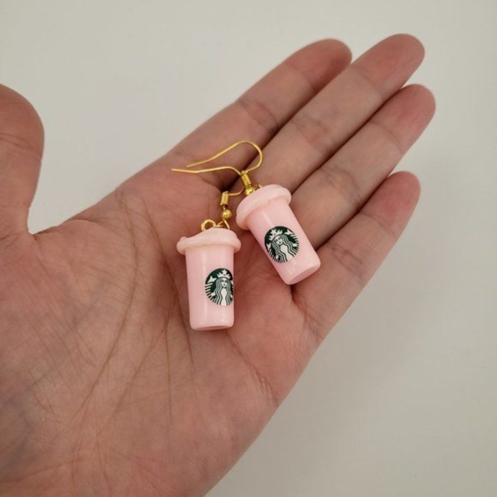 Women's Starbucks Pink Cup Dangle Drop‎ Earrings, Coffee Fashion Jewelry - Picture 10 of 10